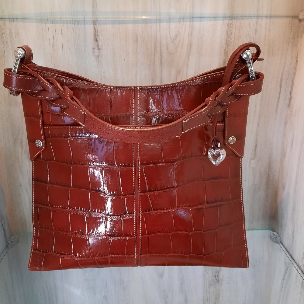Brighton Croc-Embossed Shoulder Bag in Rich Red
